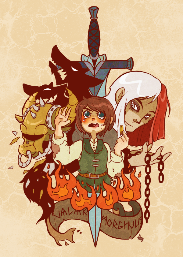 arya stark and jaqen h'ghar (a song of ice and fire) drawn by supatomic
