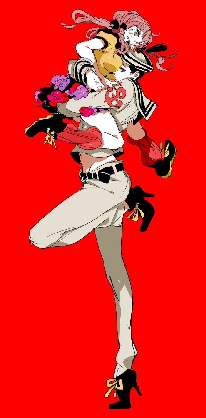 higashikata josuke and hirose yasuho (jojo no kimyou na bouken and 1 more) drawn by kinako_(marubotan)