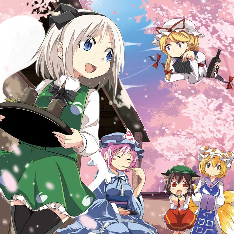 konpaku youmu, yakumo yukari, saigyouji yuyuko, yakumo ran, and chen (touhou) drawn by maturiuta_sorato