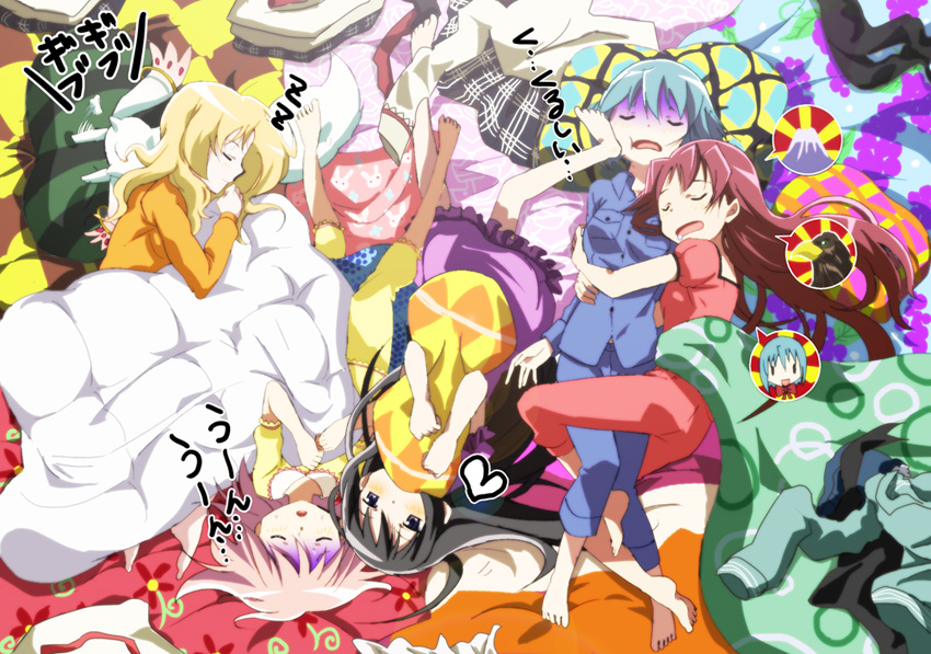 akemi homura, kaname madoka, miki sayaka, sakura kyoko, tomoe mami, and 2 more (mahou shoujo madoka magica) drawn by fumiko_(mesushi)