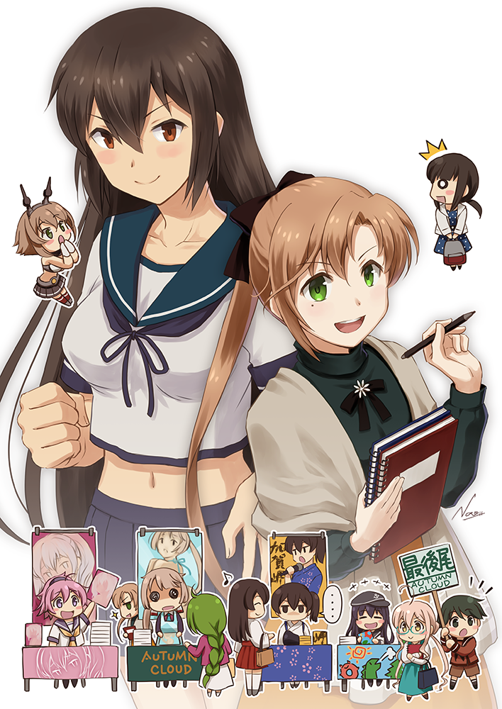 kaga, akagi, fubuki, akatsuki, nagato, and 6 more (kantai collection) drawn by nao_(nao_eg)