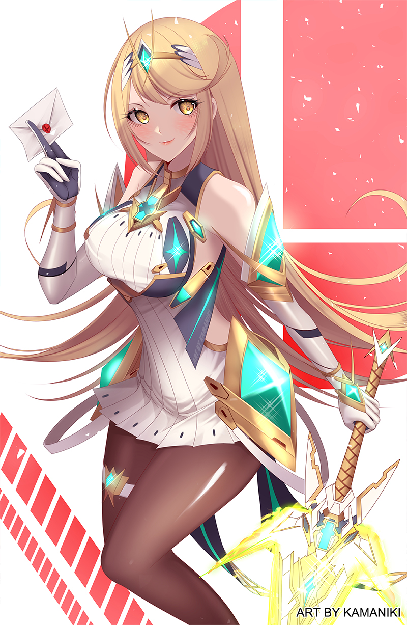 mythra (xenoblade chronicles and 2 more) drawn by kamaniki