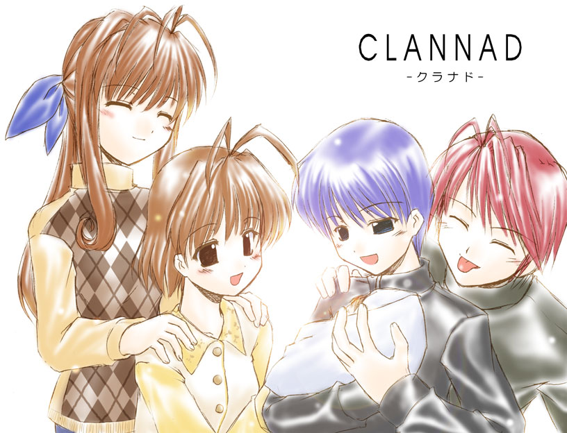 furukawa nagisa, okazaki tomoya, okazaki ushio, furukawa sanae, and furukawa akio (clannad) drawn by mizuna_(water_emp-tei)