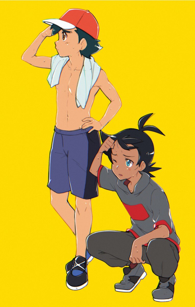 ash ketchum and goh (pokemon and 1 more) drawn by tama!_(lazyturtle)