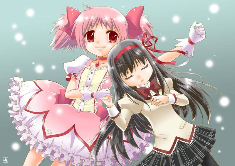 akemi homura and kaname madoka (mahou shoujo madoka magica) drawn by fujisawa_hikaru