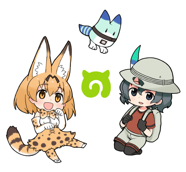 serval, kaban, and lucky beast (kemono friends) drawn by moru_(monaka)