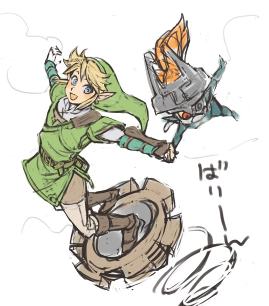 link and midna (the legend of zelda and 1 more) drawn by hakobe_(ichiru)
