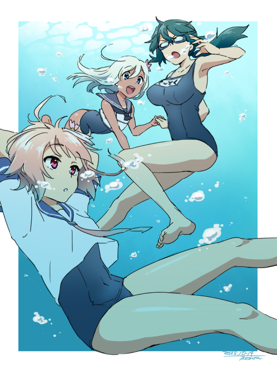 female admiral, ro-500, i-58, and shiomi kaoru (kantai collection) drawn by ikeshita_moyuko
