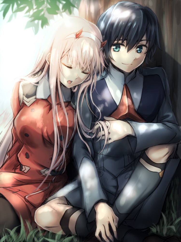 zero two and hiro (darling in the franxx) drawn by herozu_(xxhrd)