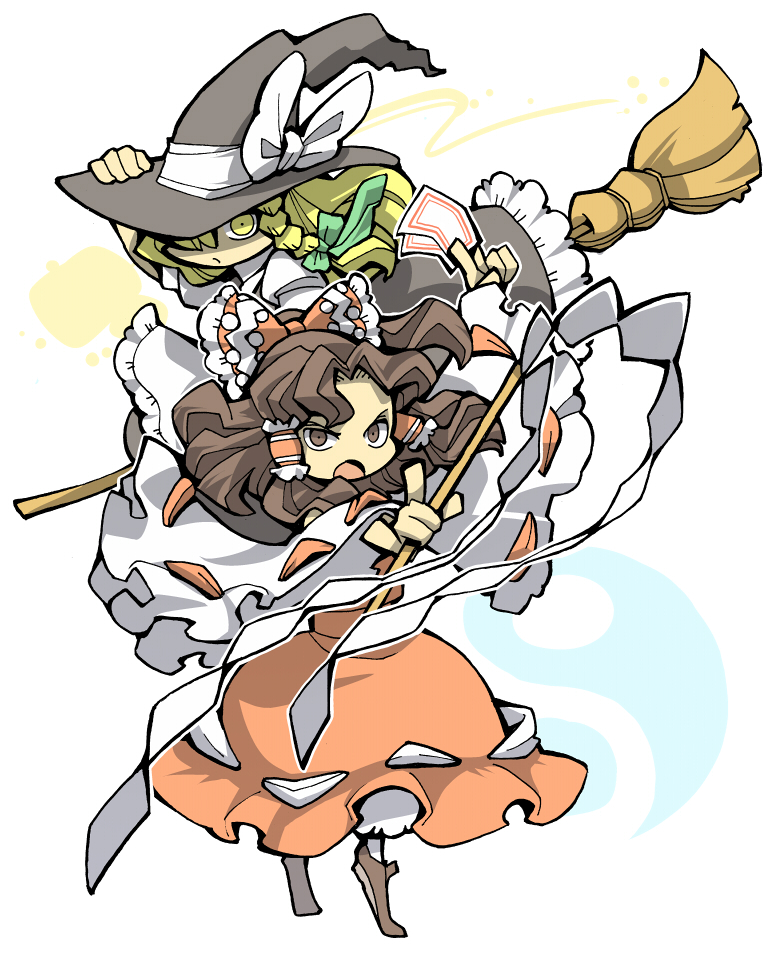 hakurei reimu and kirisame marisa (touhou) drawn by hounori