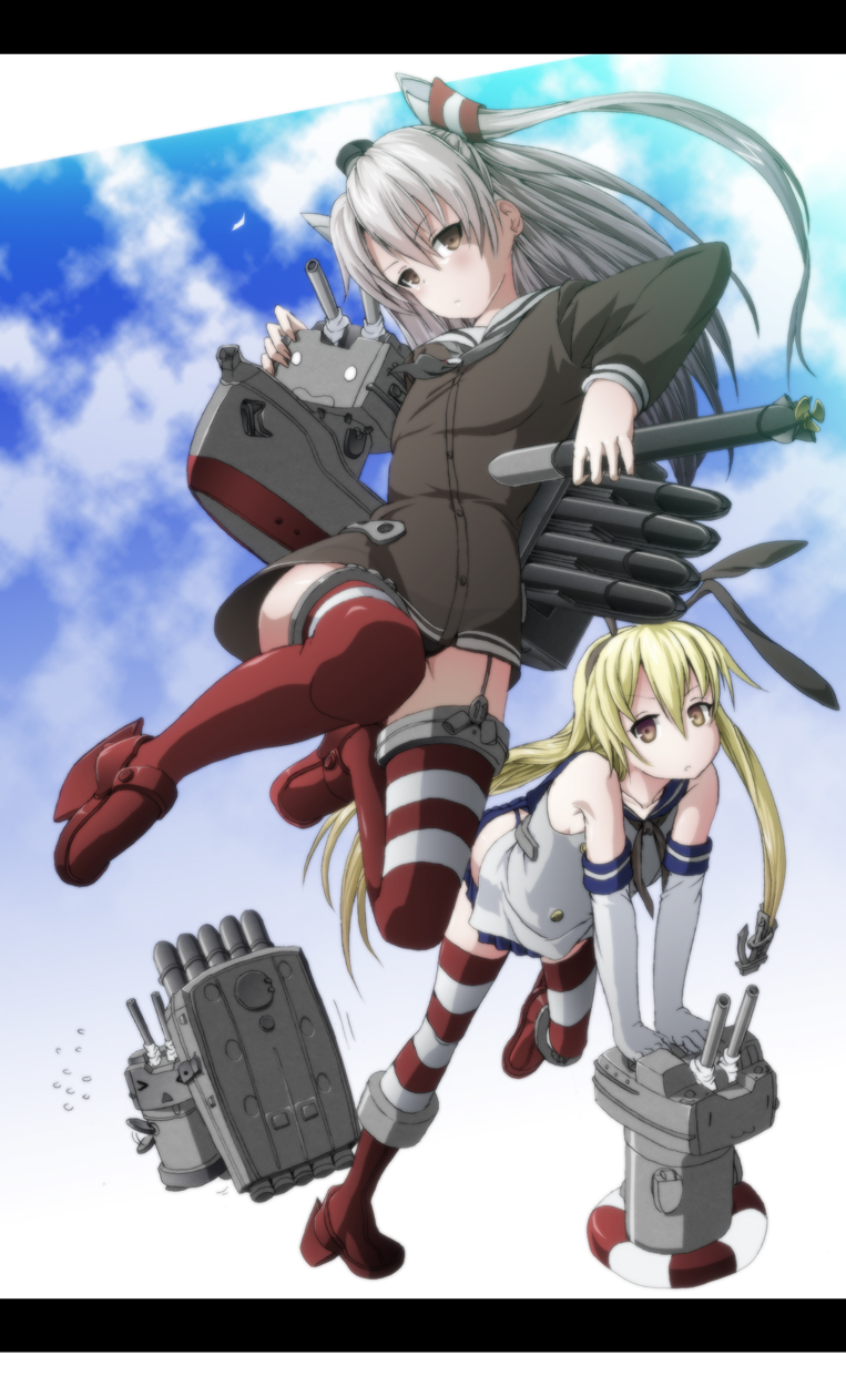 shimakaze, amatsukaze, rensouhou-chan, and rensouhou-kun (kantai collection) drawn by wrwr
