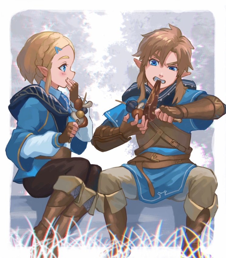 link and princess zelda (the legend of zelda and 1 more) drawn by saburou_(jako)
