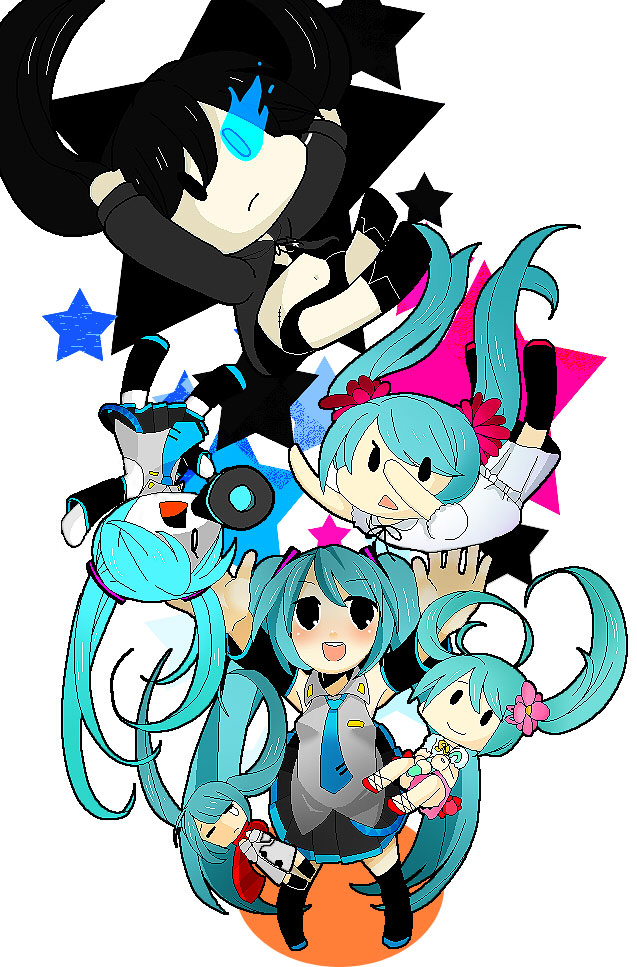 hatsune miku and black rock shooter (vocaloid and 5 more) drawn by sc69