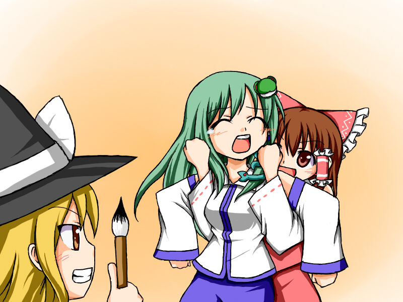 hakurei reimu, kirisame marisa, and kochiya sanae (touhou) drawn by nitizyo