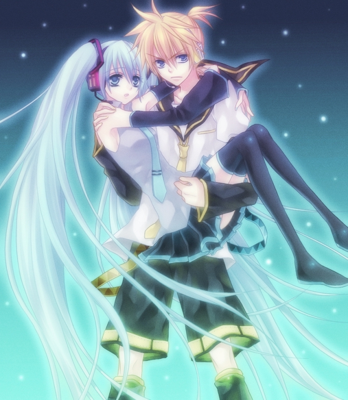 hatsune miku and kagamine len (vocaloid) drawn by sakuragi_mikan