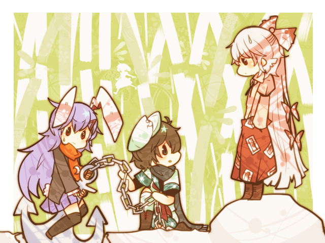 reisen udongein inaba, fujiwara no mokou, and murasa minamitsu (touhou) drawn by itomugi-kun
