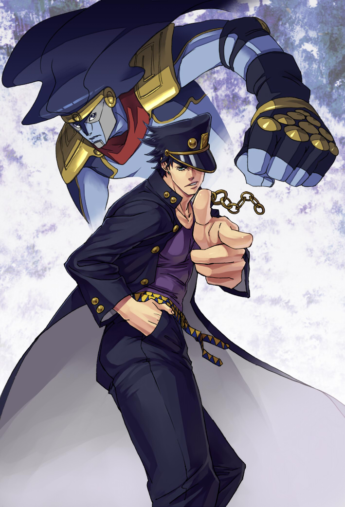 kujo jotaro and star platinum (jojo no kimyou na bouken and 1 more) drawn by asura_(asr4000)