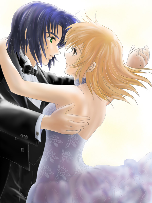 cagalli yula athha and athrun zala (gundam and 1 more) drawn by parubinko