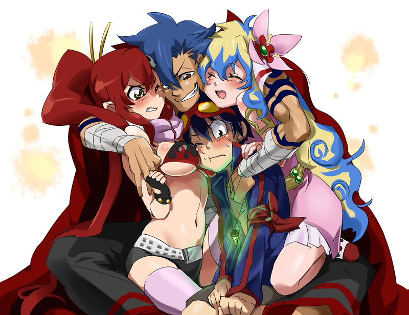 yoko littner, nia teppelin, simon, and kamina (tengen toppa gurren lagann) drawn by abitu