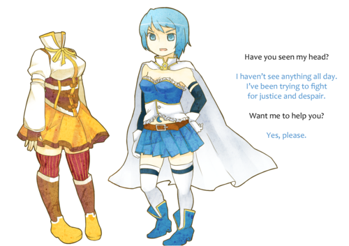 miki sayaka and tomoe mami (mahou shoujo madoka magica and 1 more) drawn by goldfishu