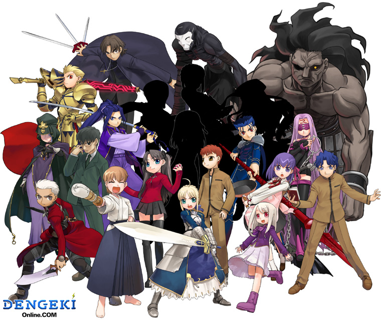 artoria pendragon, saber, tohsaka rin, illyasviel von einzbern, gilgamesh, and 16 more (fate and 1 more) drawn by hirai_yukio