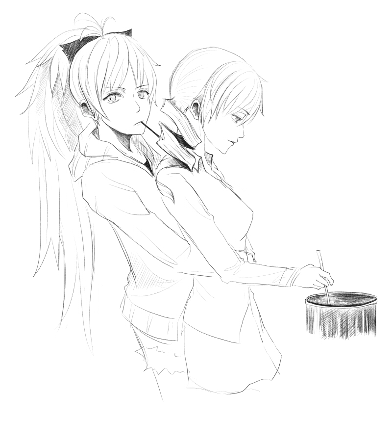 sakura kyoko and tomoe mami (mahou shoujo madoka magica) drawn by die_(die0118)