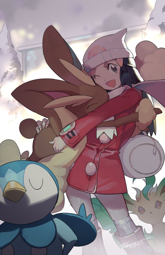 dawn, piplup, lopunny, and leafeon (pokemon and 2 more) drawn by e_volution