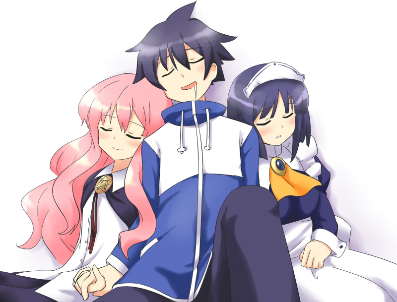 louise francoise le blanc de la valliere, siesta, hiraga saito, and yamaguchi noboru (zero no tsukaima) drawn by kamelie