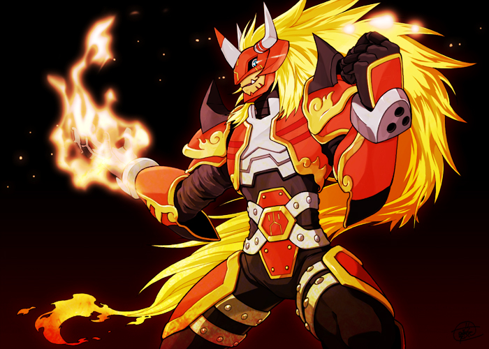 agnimon (digimon and 1 more) drawn by fujihana_(mugenpixel)