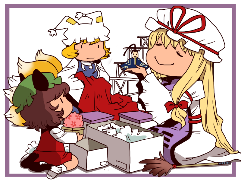 yakumo yukari, yakumo ran, and chen (touhou) drawn by onikobe_rin