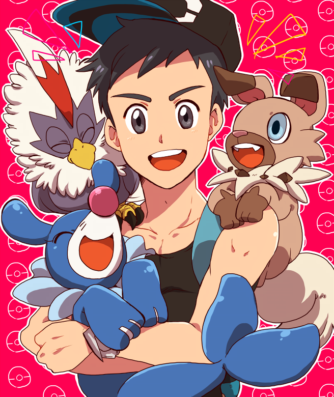 elio, popplio, rockruff, and rufflet (pokemon and 1 more) drawn by koma_saburou
