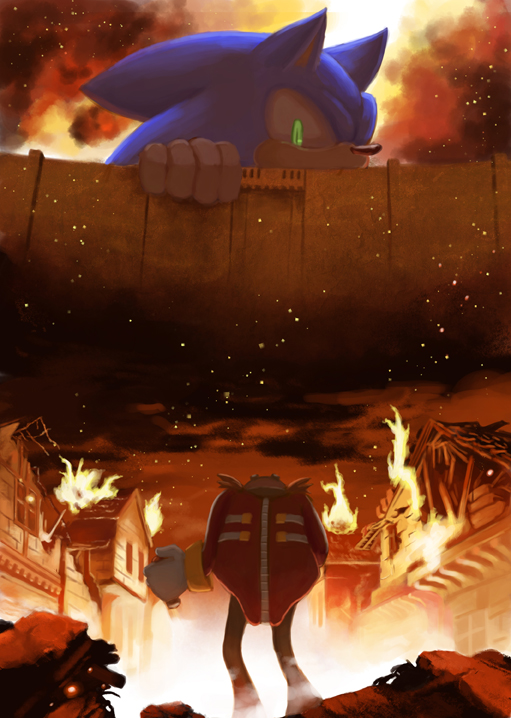 sonic the hedgehog and dr. eggman (sonic and 1 more) drawn by hazama_jumin