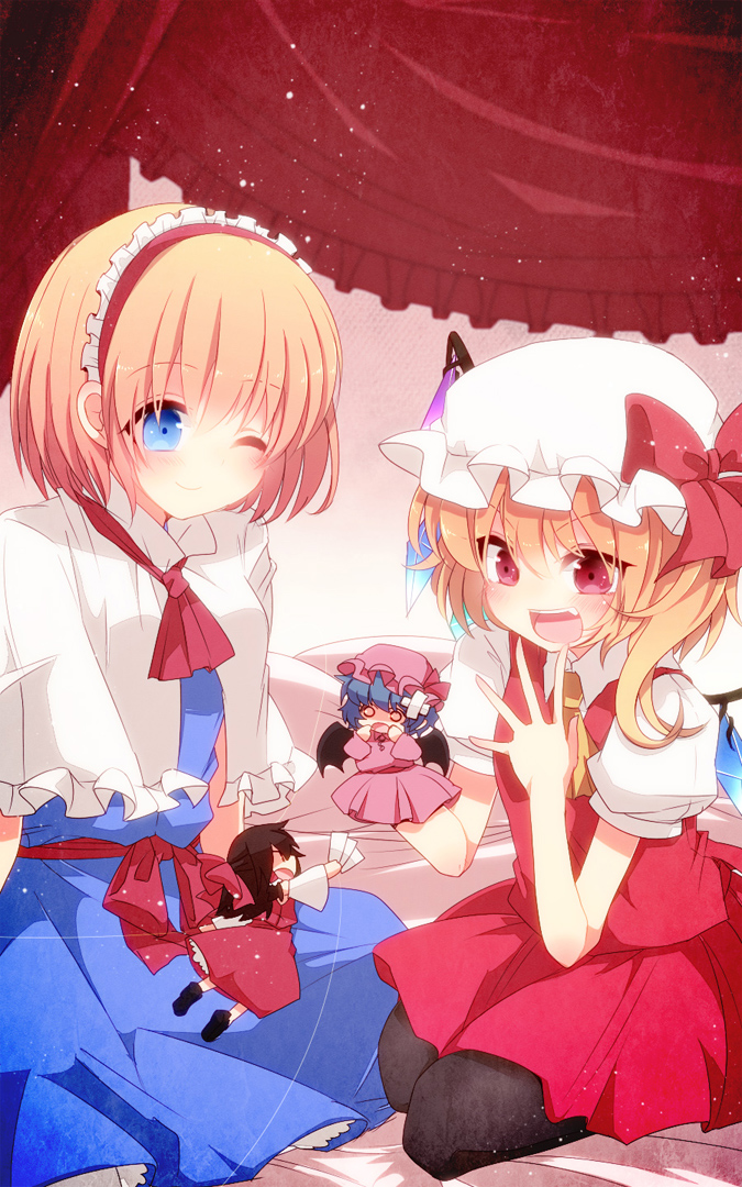 hakurei reimu, remilia scarlet, flandre scarlet, and alice margatroid (touhou) drawn by aoi_(annbi)