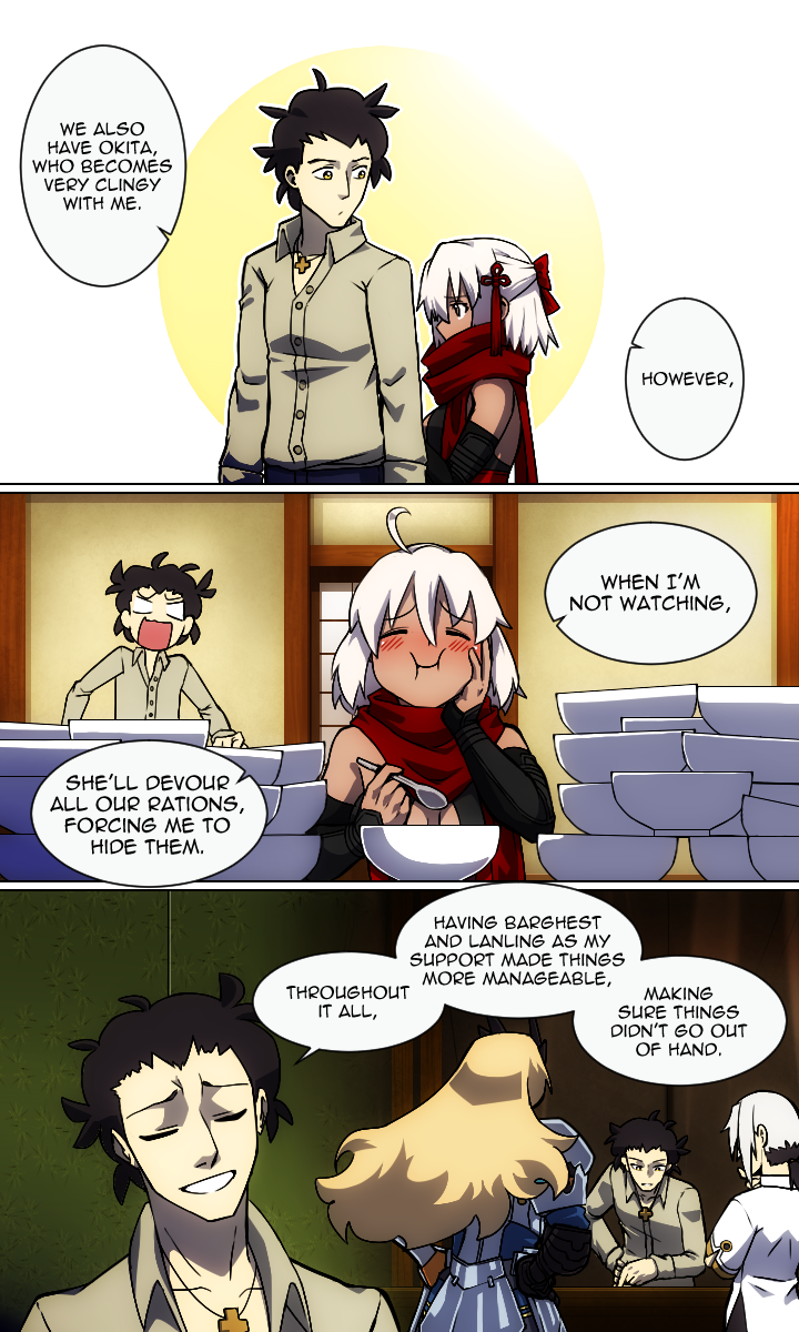 okita souji, barghest, okita souji alter, and prince of lan ling (original and 2 more) drawn by lazyartlazy12
