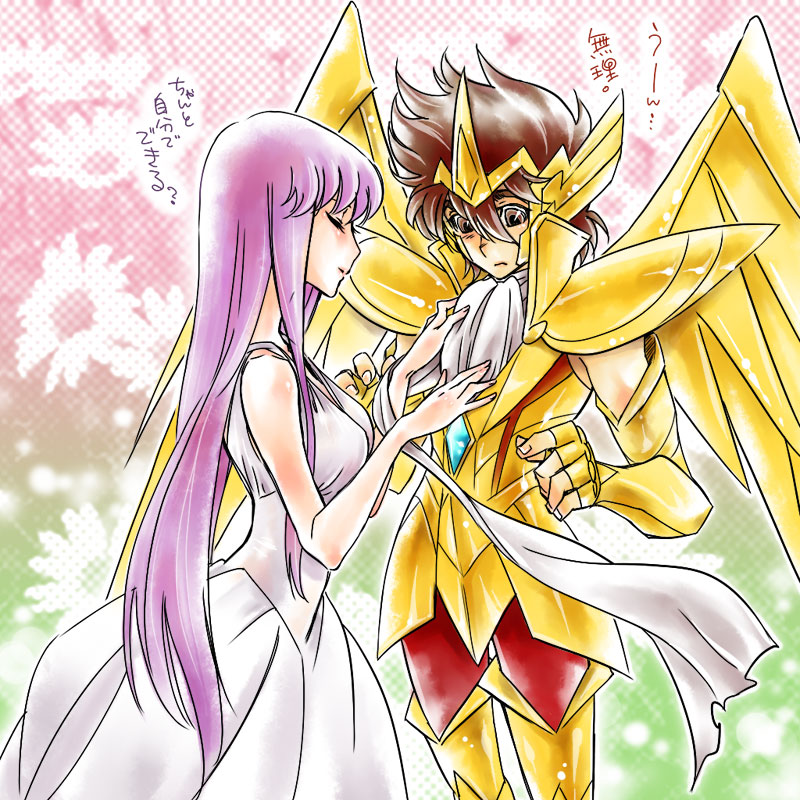 kido saori and pegasus seiya (saint seiya and 1 more) drawn by hideta