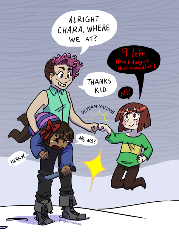frisk and chara (original and 1 more) drawn by peppermintbee