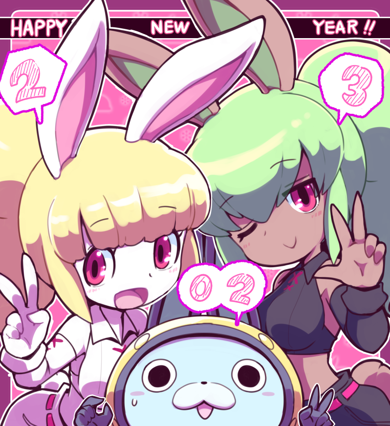 usapyon, bunny mint, and snowrabby (youkai watch) drawn by nollety