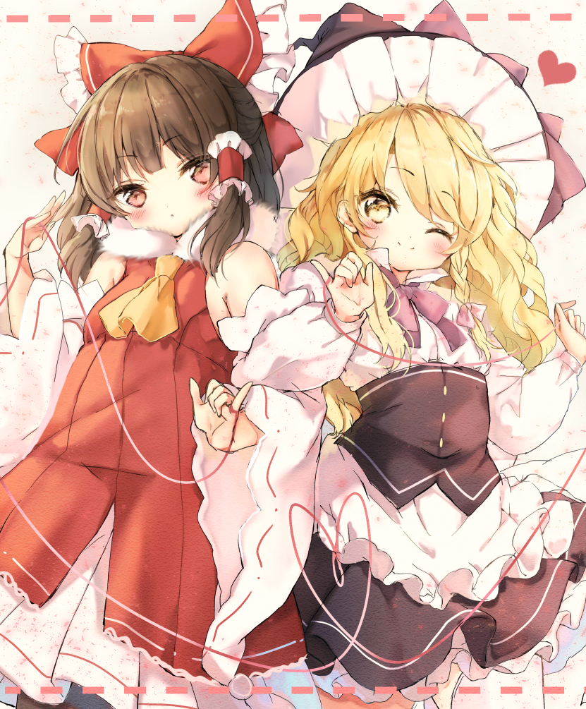 hakurei reimu and kirisame marisa (touhou) drawn by piyokichi