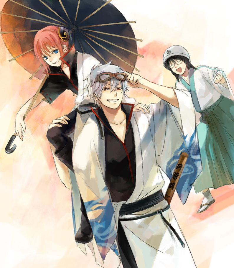 sakata gintoki, kagura, and shimura shinpachi (gintama) drawn by mg_(mica)
