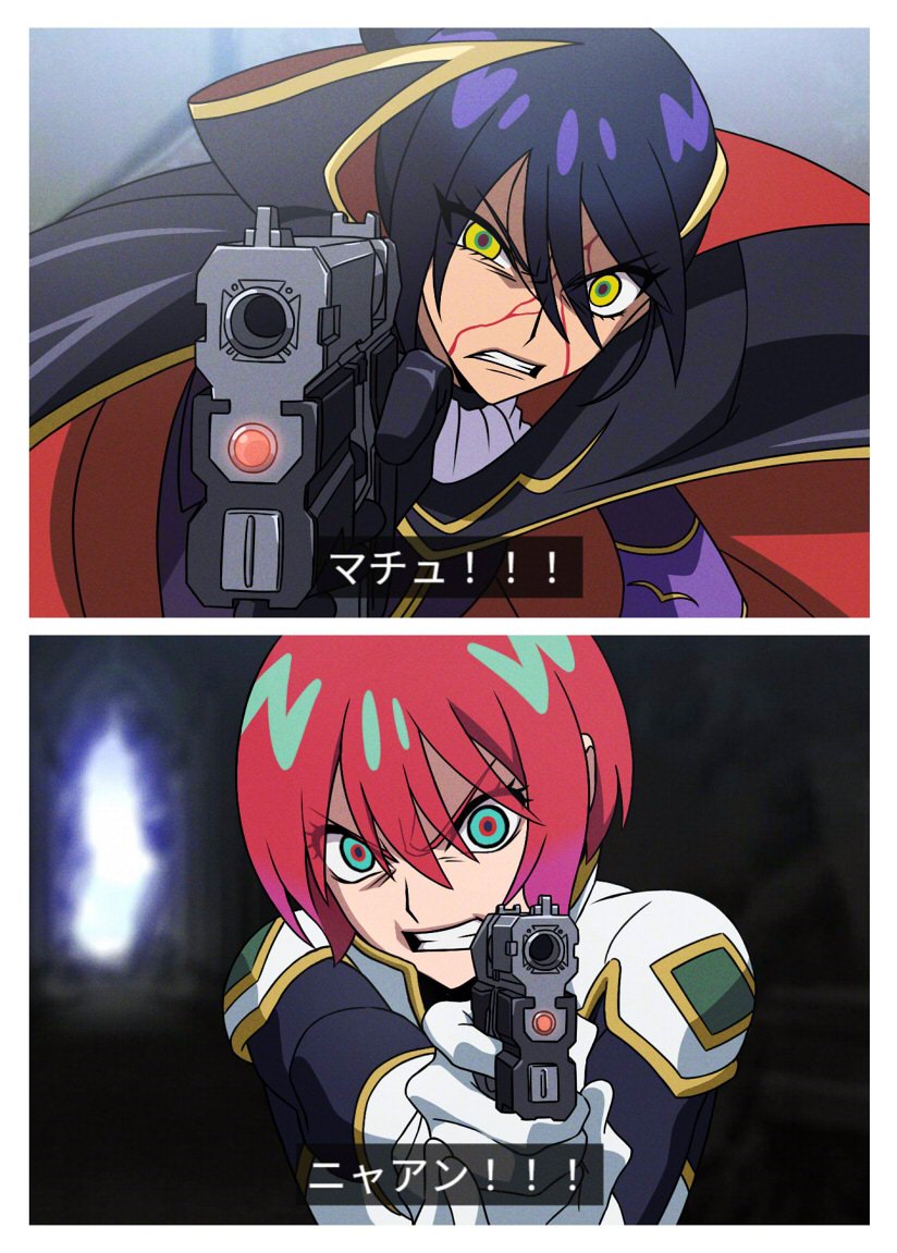 lelouch vi britannia, amate yuzuriha, kururugi suzaku, and nyaan (gundam and 3 more) drawn by syaparinton