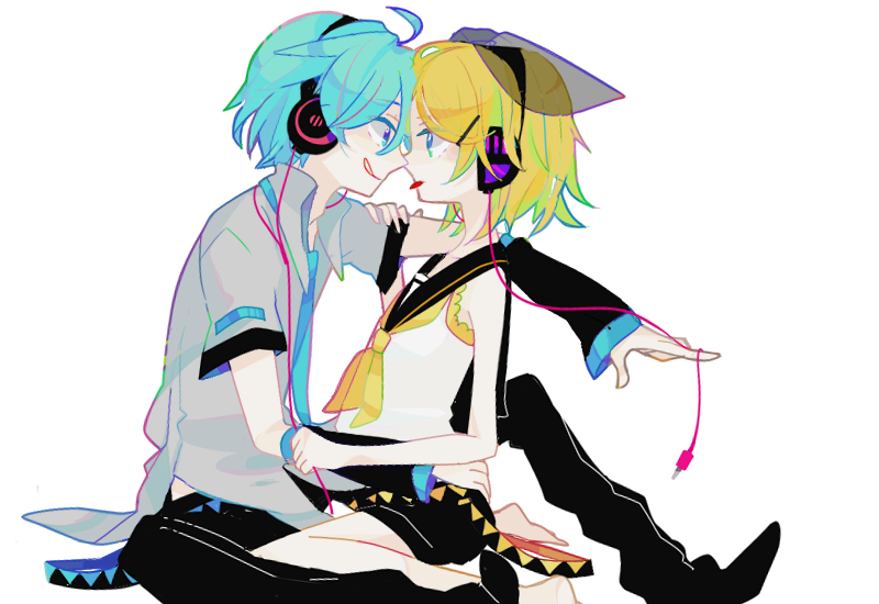 kagamine rin and hatsune mikuo (vocaloid) drawn by hako_(swimjelly)