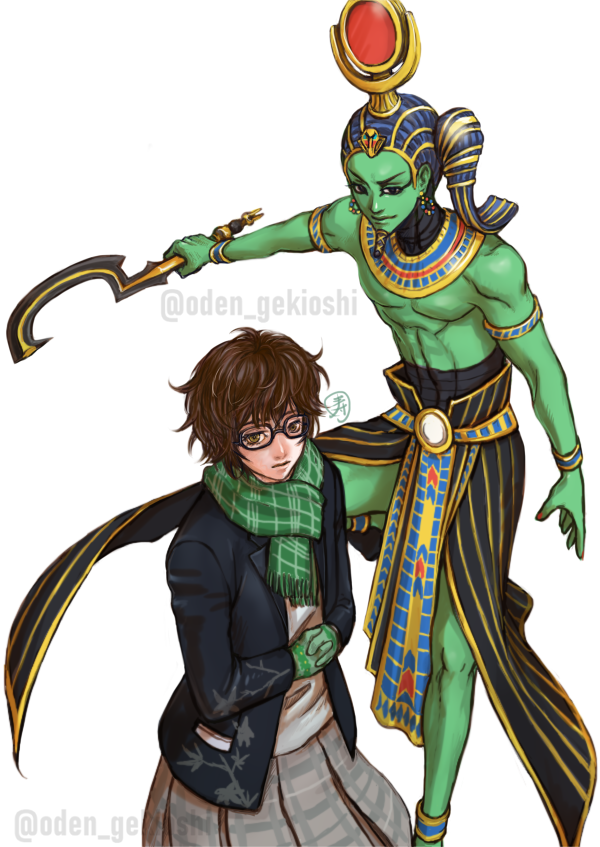 atsuta miyazu and khonsu (shin megami tensei and 2 more) drawn by oden_gekioshi