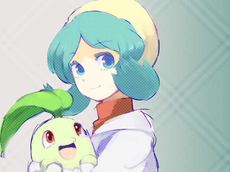 kris and chikorita (pokemon and 1 more) drawn by yorozuyo