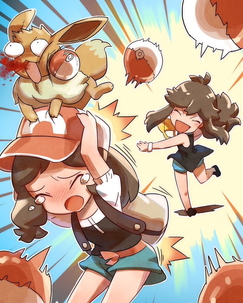 eevee, green, and elaine (pokemon and 1 more) drawn by tako_(pixiv8535)