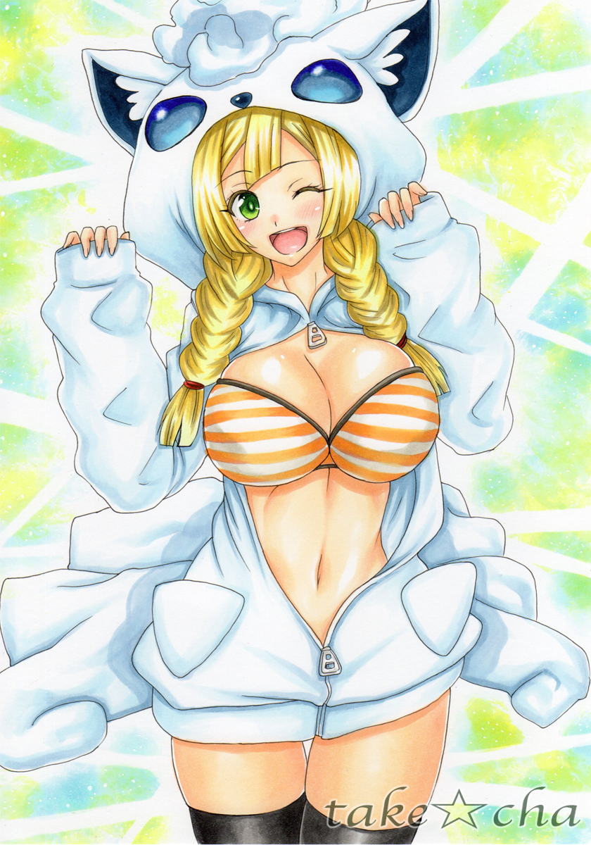 lillie and alolan vulpix (pokemon and 1 more) drawn by takecha