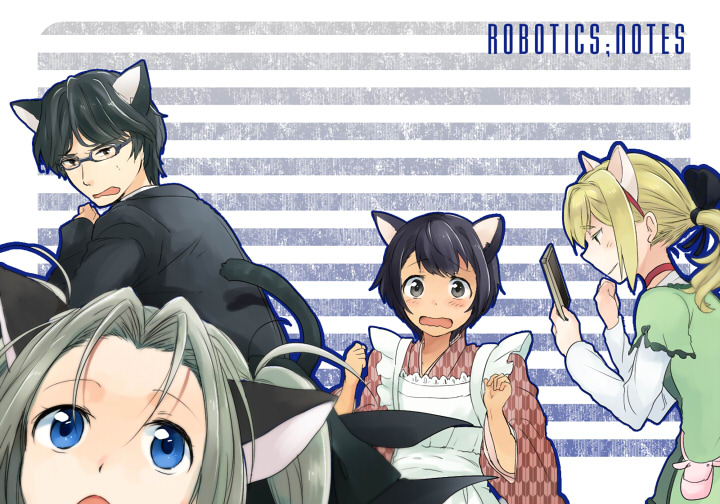 koujiro frau, daitoku junna, yukifune airi, and hidaka subaru (robotics;notes) drawn by takana_(nanao)