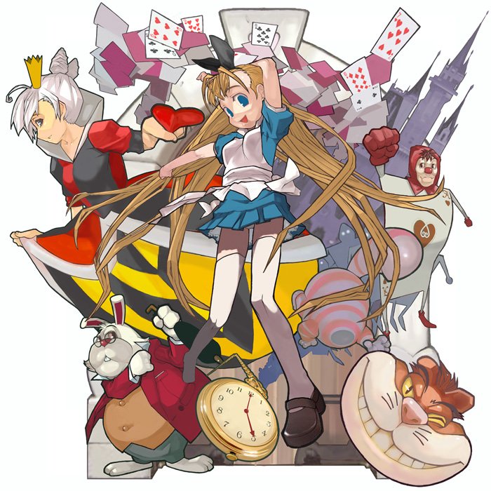 alice, white rabbit, and cheshire cat (alice's adventures in wonderland) drawn by yuuki_(irodo_rhythm)