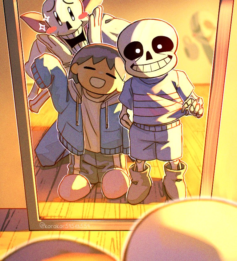 frisk, sans, and papyrus (undertale) drawn by noah_(rokoroko)