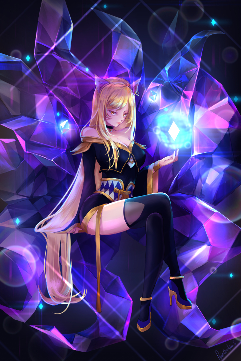 ahri and k/da ahri (league of legends) drawn by pioko