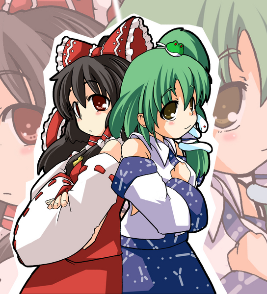 hakurei reimu and kochiya sanae (touhou) drawn by eruichi_(redphantom)